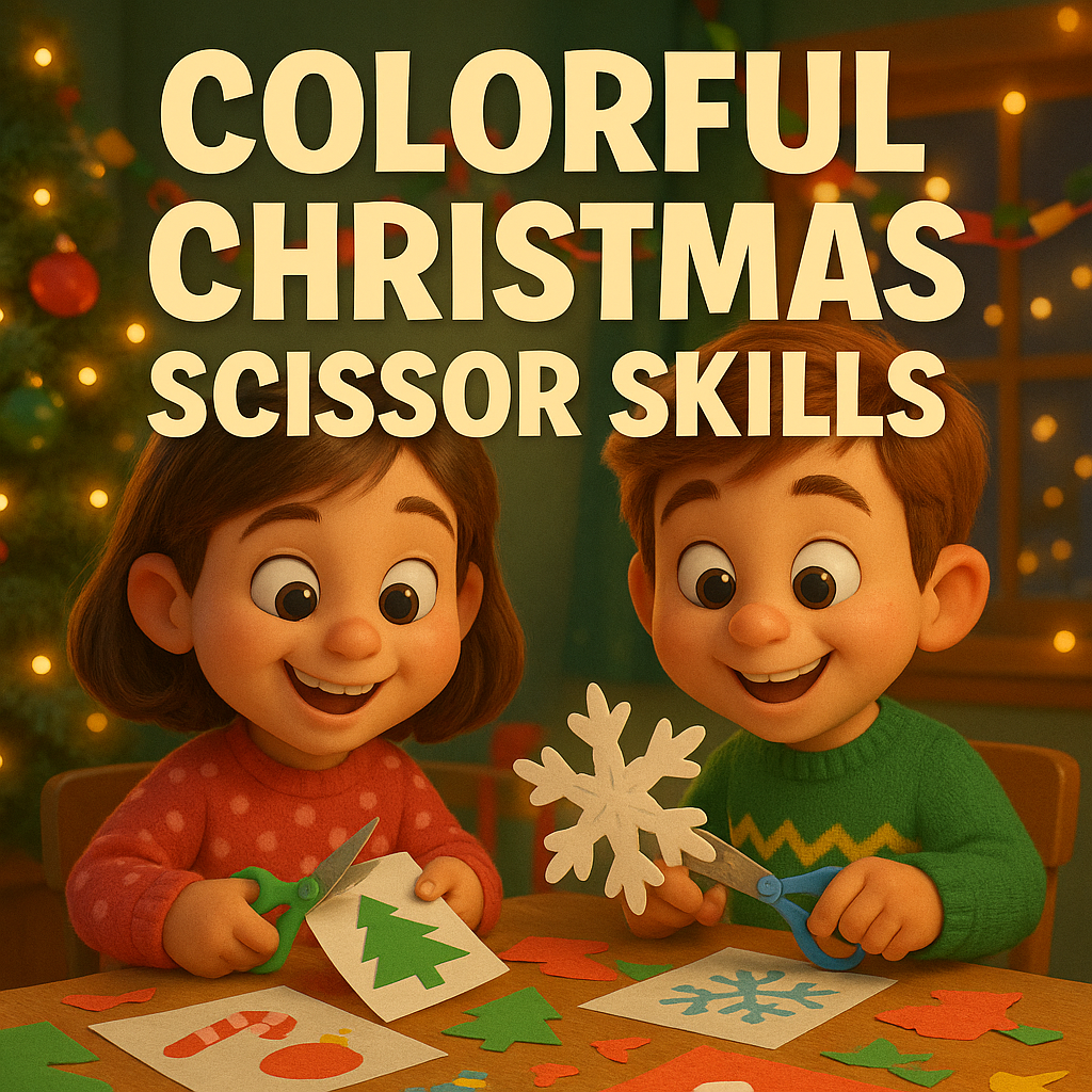 Colorful Christmas Scissor Skills for Kids | 3D Pixar-Style Holiday Learning Book | Fine Motor & Cutting Practice Worksheets