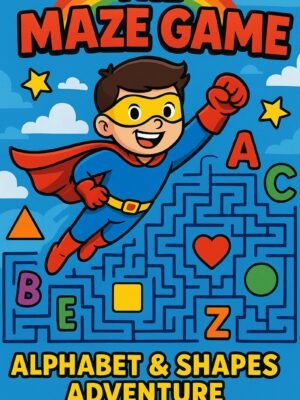 Alphabet & Shape Maze Worksheets for Kids – Fun Superhero Letter Mazes A–Z + Shape Challenges