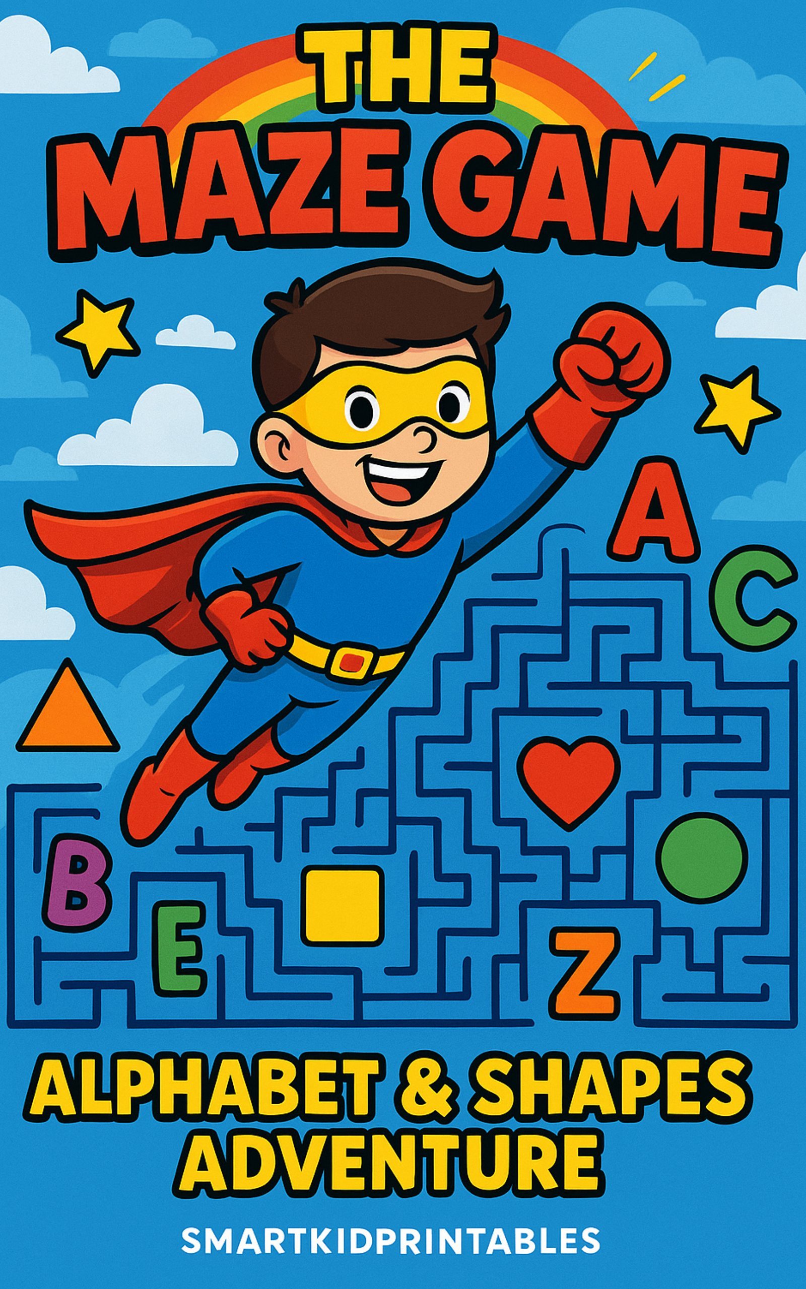 Alphabet & Shape Maze Worksheets for Kids – Fun Superhero Letter Mazes A–Z + Shape Challenges
