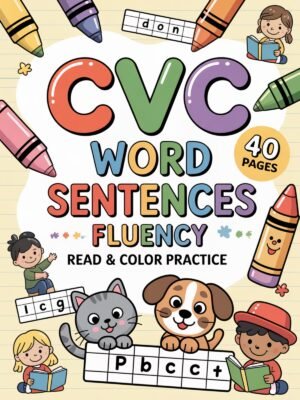 CVC Word Sentences Fluency – Read & Color Practice