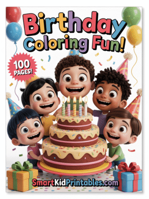 Birthday Cake Coloring Fun – 100-Page Kids Coloring Book | SmartKidPrintables.com Exclusive